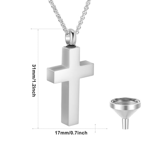Cross Urn Necklaces for Ashes Stainless Steel Religious Cross Ashes Necklace Pendant for Men Women Cremation Jewelry for Ashes of Loved Ones - color: Silver
