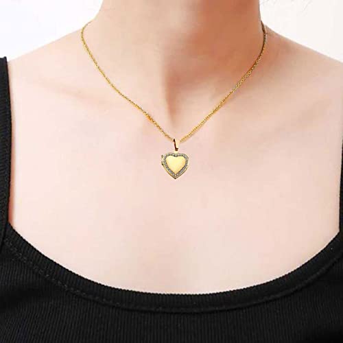 KunBead Women's Heart Photo Locket Necklace with Picture inside I Love You Heart Shaped Jewelry Pendant Necklace - color: gold