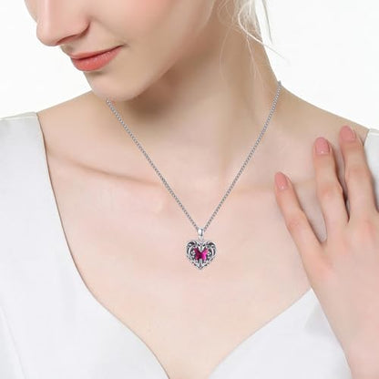 TUGHRA Mother's Day Gifts Gold Locket Necklaces for Women, 925 Sterling Silver Heart Photo Lockets Memorial Keepsake Jewelry Gift for Mom, Wife, Daughter - style: 2224-Rose Red