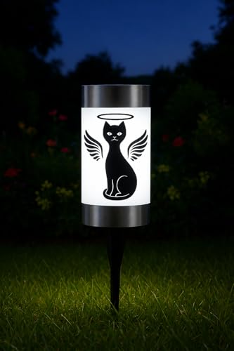 Solar Cat Memorial Garden Light, Outdoor Pet Remembrance Keepsake with Angel Silhouette, Automatic Dusk to Dawn LED Yard Stake (cat) - color: Cat