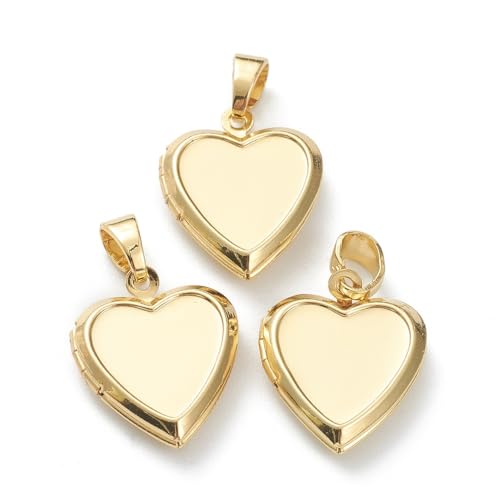 DanLingJewelry 10Pcs Brass Heart Shaped Photo Locket Charms Valentine Love Heart Photo Frame Charms for Memorial Jewelry Making Necklaces