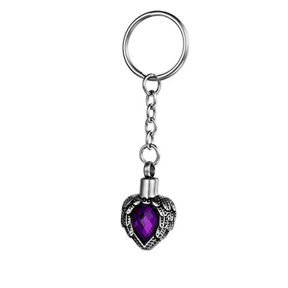 Stainless Steel Memorial Keepsake for Ashes Purple Stone Cremation Jewelry Urn Keychain - color: Purple