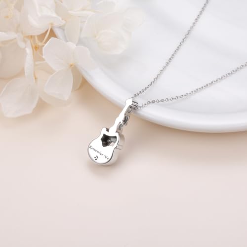 925 Sterling Silver Urn Necklaces for Women Claddagh/Angel Wings/Guitar/Butterfly/Tree of Life Ashes Memorial for Loss Keepsake Jewelry Present Easter Day of the Dead - style: Guitar