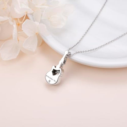 925 Sterling Silver Urn Necklaces for Women Claddagh/Angel Wings/Guitar/Butterfly/Tree of Life Ashes Memorial for Loss Keepsake Jewelry Present Easter Day of the Dead - style: Guitar