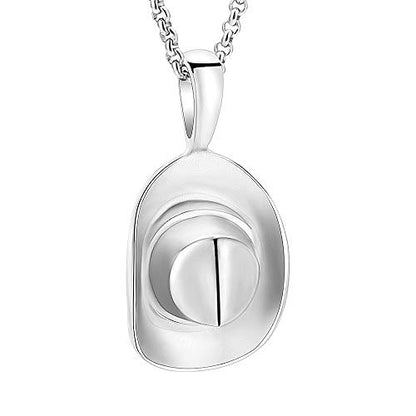 Hearbeingt Cowboy Hat Urn Necklace for Ashes Cremation Jewelry - color: Silver