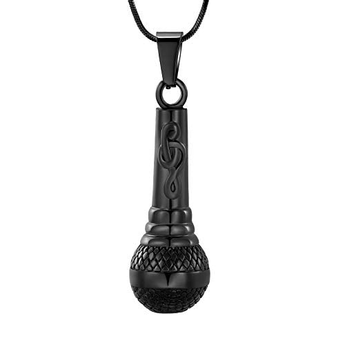 Microphone Cremation Jewelry for Ashes - Memorial Urn Necklace Ashes Holder Stainless Steel Keepsake Pendant Jewelry for Music Lover - color: Black
