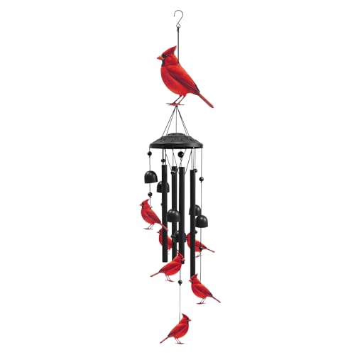 Cardinal Wind Chimes for Outside, Black Metal Windchimes Outdoors, Cardinals Gifts for Women/Men, Garden/Yard Decor, Memorial/Birthday Gifts for Grandma/Mom, Durable Chimes for Outdoors