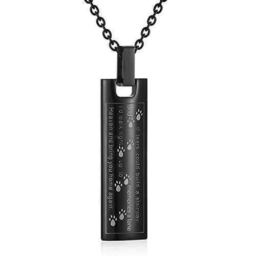 Pet Urn Necklaces for Ashes, Cylinder Dog Tag Cremation Jewelry for Ashes, Dog Cat Paw Print Cremation Urn Pendant Keepsake Memorial Jewelry for Pet - color: Black
