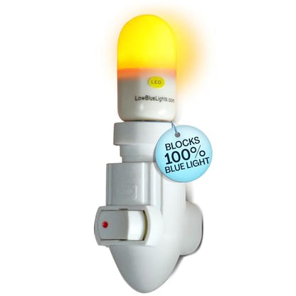 LowBlueLights Amber Night Light Plug in, 120V E12 Blue Light Free Bulb | 120V plug-in amber night light, blue light free, dim 0.5W E12 bulb for bedroom, nursery, bathroom, hallway