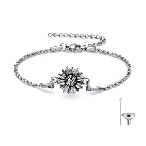 Urn Bracelet For Ashes Cremation Jewelry For Ashes Keepsake Pendant Locket Memorial Jewelry Bereavement Keepsake Gifts for Loss of a Loved One - color: Sunflower