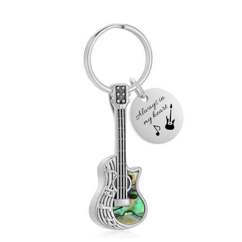 Imrsanl Guitar Urn Necklace Cremation Jewelry for Ashes | Ashes Holder Pendant, Funeral Keepsake, Memorial Gifts of Loss Loved Ones, For Women Men Guitarist - color: Keychain-silver
