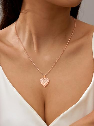U7 Women Locket Necklace, Heart Photo Lockets Hold Picture, Gift Box Packed - color: 04# Rose Gold(Tree)