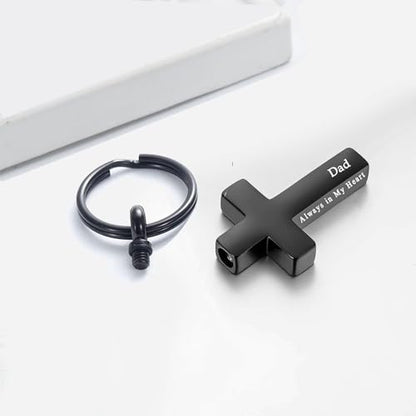 Cross Urn Keychain for Ashes - Cremation Pendant for Men Women - Memorial Jewelry Holder for Human Ashes