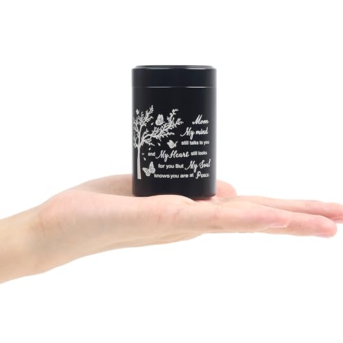 3 Inch Small Urn for Human Ashes Aluminum Mini Cremation Small Keepsake Box for Sharing Ashes Mini Urn-Mom - size: Black-Mom