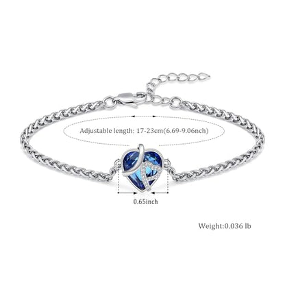 Hearbeingt Crystal Heart Urn Bracelet for Ashes Cremation Jewelry for Women - color: Silver-Blue stone