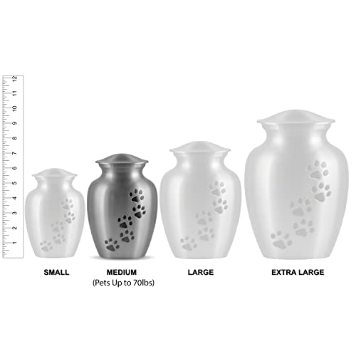 Ottillie Premier Ebony/Pewter/Vert Urn, up to 65lbs - color: Ebony, Vertical Pewter Paws, size: Medium