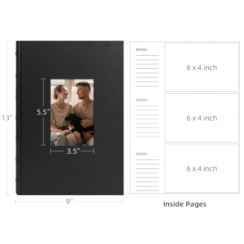 Vienrose Photo Album 4x6 300 Photos PU Leather Cover Black | Memo Area, Personalized Window, Slip-In Pockets, Acid-Free & PVC-Free, Store Wedding Baby Vacation Memories - color: Black
