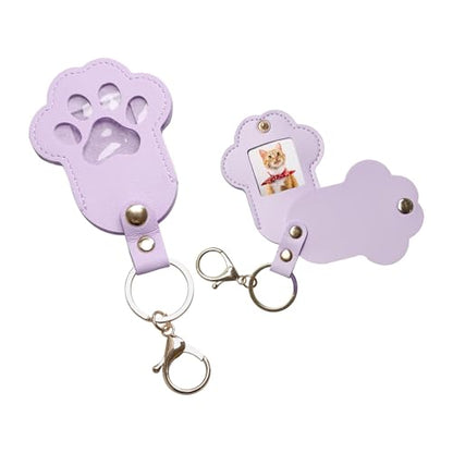 Pet Memorial Keychain Dog Paw Keepsake Photo Holder - color: Purple