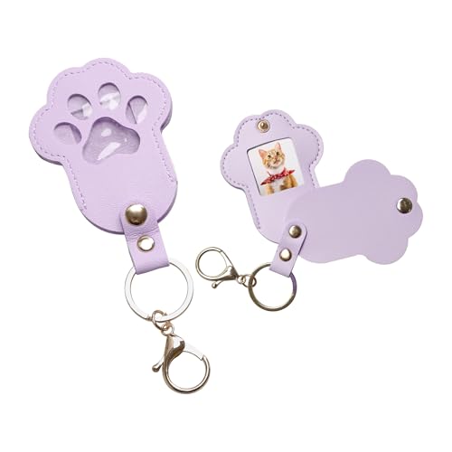 Pet Memorial Keychain Dog Paw Keepsake Photo Holder - color: Purple