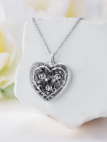 Dorunmo Personalized Locket Urn Necklace 925 Sterling Silver Pictures Photo Keep Someone Near to You Custom Lockets Jewelry Letters Engraving for Women - color: C-Lotus, style: Locket+Photo
