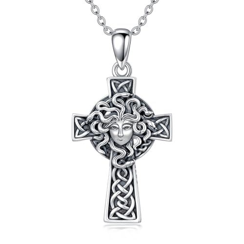 PROESS Cross Necklace for Women Men Sterling Silver Rose/Sunflower Cross Pendant Religious Jewelry Christmas Birthday Mothers' Day Gifts - color: 14-Medusa Goddess