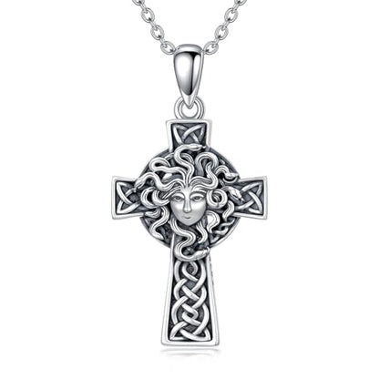 PROESS Cross Necklace for Women Men Sterling Silver Rose/Sunflower Cross Pendant Religious Jewelry Christmas Birthday Mothers' Day Gifts - color: 14-Medusa Goddess