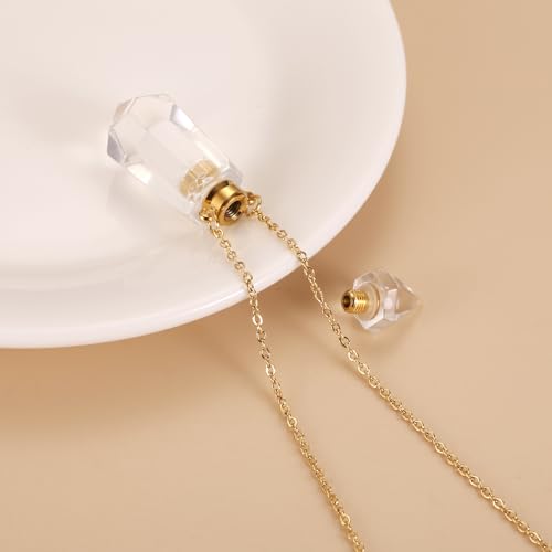 Gold Stainless Steel Urn Necklace For Ashes Of Loved Ones Natural Crystal Gemstones Cremation Keepsake Jewelry Hexagonal Prism Memorial Pendant For Women Mom - color: Clear