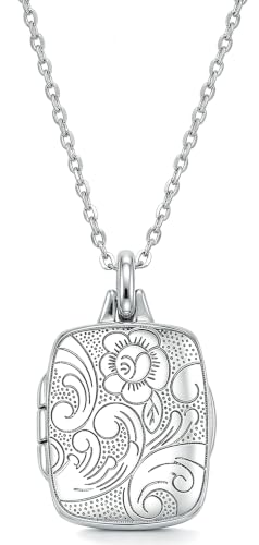 YOUFENG Love Heart Locket 14K Gold-Filled Oval Circle Rectangle Lockets that Hold Pictures Floral Patterns Necklace for Women - color: Rectangle
