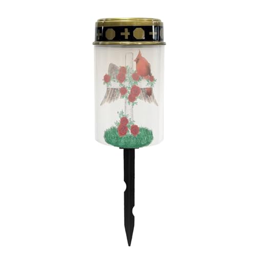 Cross and Cardinal Bird Light for Prayer Cemetery Solar Lights for Grave Cemetery Decor Candle Lamp Outdoor Waterproof Solar Power Light Grave Landscape Stake Lights - color: Cross and Cardinal Bird
