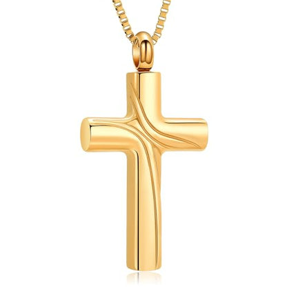 XSMZB Cross Cremation Jewelry Memorial Pendant Urn Necklace for Ashes of Loved One Funeral Ashes Keepsake Necklaces for Men Women - color: Gold