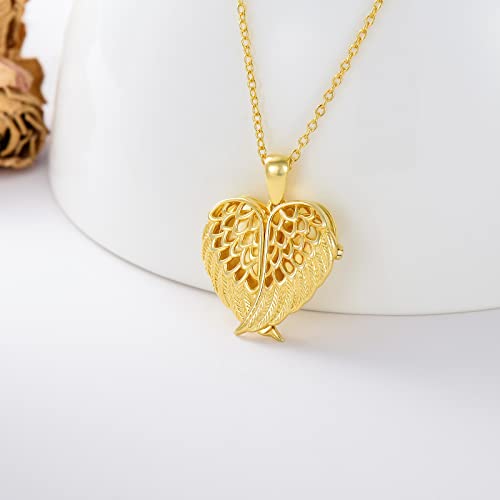 SOULMEET Angel Wing Heart Locket Necklace that Holds Picture Photo Locket Pendant You are My Angel Sterling Silver/Gold - style: B2-Solid gold angel wing locket+photo