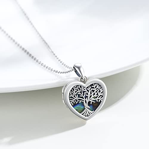 Tree of Life Locket Necklace That Hold Pictures Sterling Silver with Abalone Shell Family Tree Pendant Necklace Memorial Photo Heart Necklace Jewelry Xmas Gifts for Women - style: tree of life 1