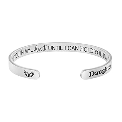 Memorial Gifts for Loss of Mom Dad In Memory of Jewelry Sympathy Bracelet | Bereavement Cuff Secret Message Engraved Grief Gifts for Women - style: Daughter Memorial-I'll hold you in my heart until I can hold you in heaven