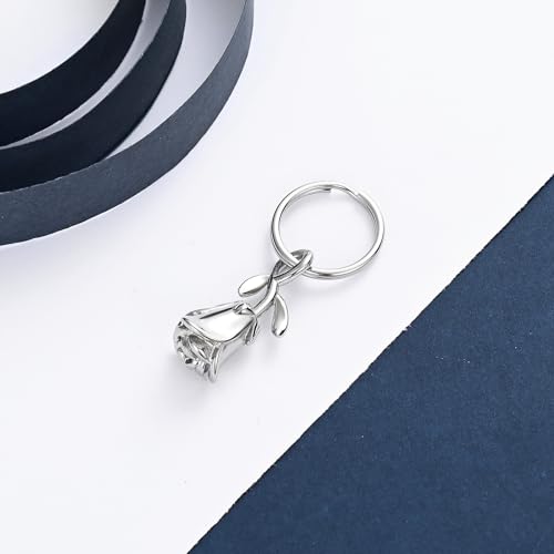 constantlife Rose Flower Urn Keychain Cremation Jewelry for Ashes, Stainless Steel Memorial Pendant Gift Funeral Keepsake - color: Silver