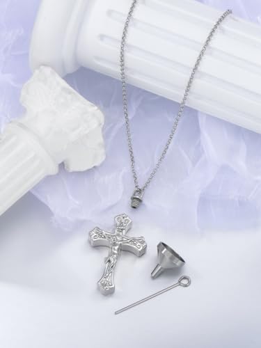 Cross Urn Necklace for Ashes 925 Sterling Silver Cremation Jewelry with Funnel Filler Kit Ashes Necklace for Human Women Girl Pets - color: Crucifix, style: Non-personalized