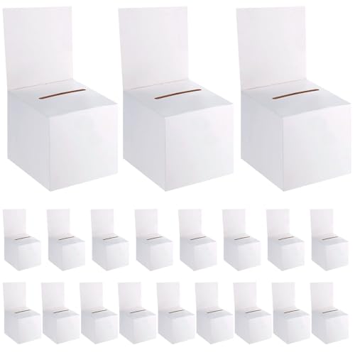 20 Pack Raffle Boxes Ballot Box Suggestion Box with Slot, 6 x 6 x 6 Inch Cardboard Raffle Boxes with Slot for Ticket and Removable Header for Collecting Business Card Voting Contest - color: 20pcs-white