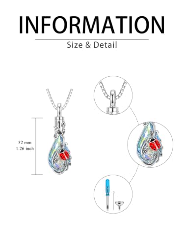 Urn Necklace for Ashes Butterfly/Dragonfly/Ladybug/Bee/Hummingbird Crystal Teardrop Ash Necklace Keepsake Pendant Cremation Jewelry Memorial Gift for Women With Funnel Filler - color: Ladybug