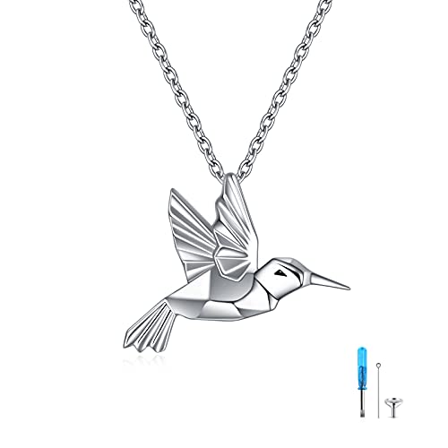 CRMAD Hummingbird/turtle/heart/dragonfly/bee/moon/tree of life Urn Necklace for Ashes Sterling Silver Jewelry for Women Memory Necklace - style: hummingbird