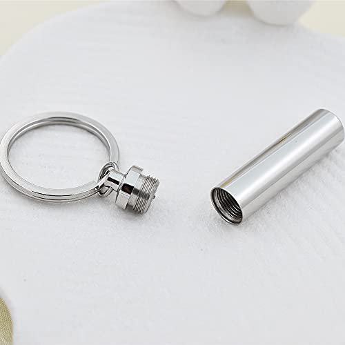 Cremation Jewelry for Pet Ashes Cylinder Urn Keyring Customize Memorial Locket Keepsake Keychain for Ash Holder - color: Silver