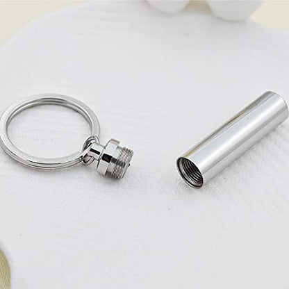 Cremation Jewelry for Pet Ashes Cylinder Urn Keyring Customize Memorial Locket Keepsake Keychain for Ash Holder - color: Silver
