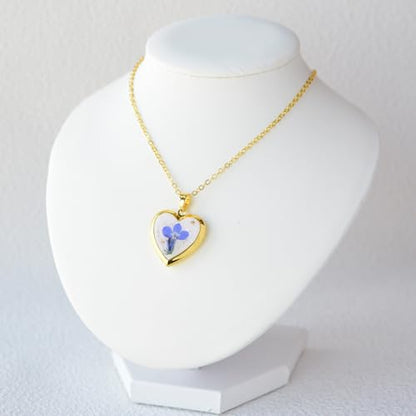 Heart Locket Necklace That Holds Pictures Pressed Flower Photo Locket Pendant Necklace for Girl Women Gift for Her - style: Lobelia