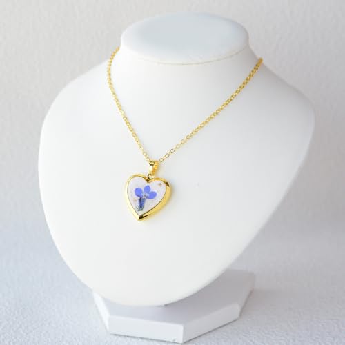Heart Locket Necklace That Holds Pictures Pressed Flower Photo Locket Pendant Necklace for Girl Women Gift for Her - style: Lobelia