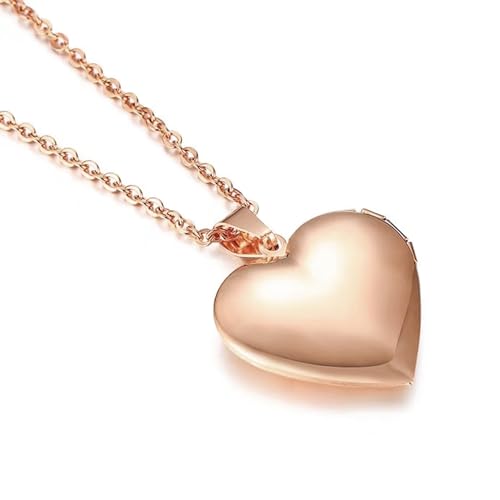 YOUFENG Love Heart Locket Necklace that Holds Pictures Polished Lockets Necklaces Birthday Gifts Unicorn - color: RoseGold