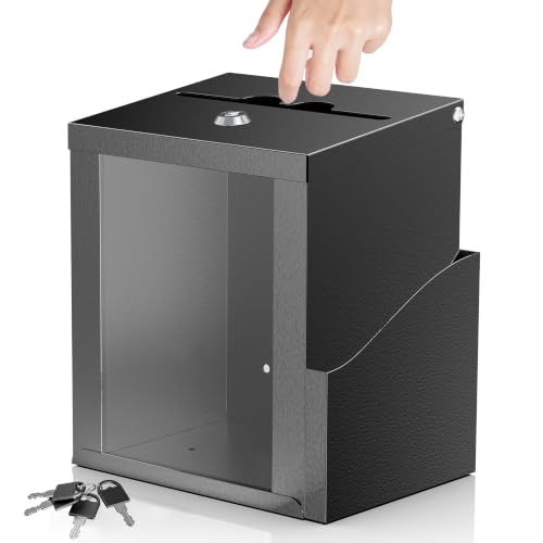 Suggestion Box with Slot and Lock, Display Panel & Carry Handle - color: Black