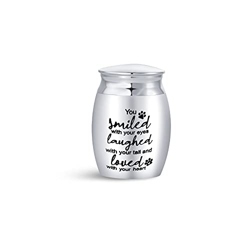 Pet Cat Dog Passed Away Mini Cremation Urn for Dog Ashes Holder Paw Print Cat Puppy Kitten Rabbit Animal Memorial Keepsake Gift for Funeral Stainless Steel 1.6" Silver