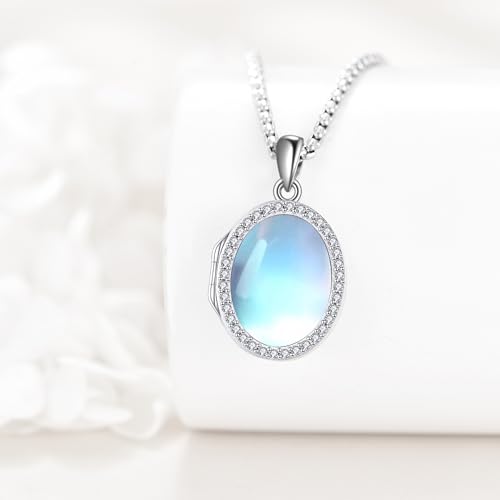 ONEFINITY Locket Necklace Photo Necklace Memorial Jewelry Gifts for Women Mom Wife - color: Moonstone