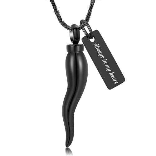 Yinplsmemory Italian Horn Urn Necklace for Ashes Cremation Jewelry Memorial Ashes Keepsake Necklace for Women Men - color: Black