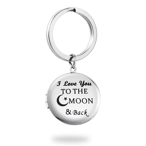 PHOCKSIN Silver Heart Locket Keychains for Women Gold Custom Locket Key Chain Personalized Picture Locket for Birthday Gifts - color: #13 Round Silver Moon&back, style: Regular(no Customize)