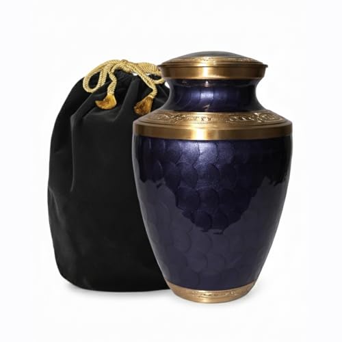 Large Brass Cremation Urn for Human Ashes | Purple Handcrafted Funeral Memorial Urn for Adults | Decorative Urns for Men & Women | Secure Screw Lid with Velvet Pouch - color: Purple