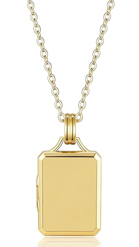 YOUFENG Love Heart Locket 14K Gold-Filled Oval Circle Rectangle Lockets that Hold Pictures Necklace for Women - color: GoldRectangle